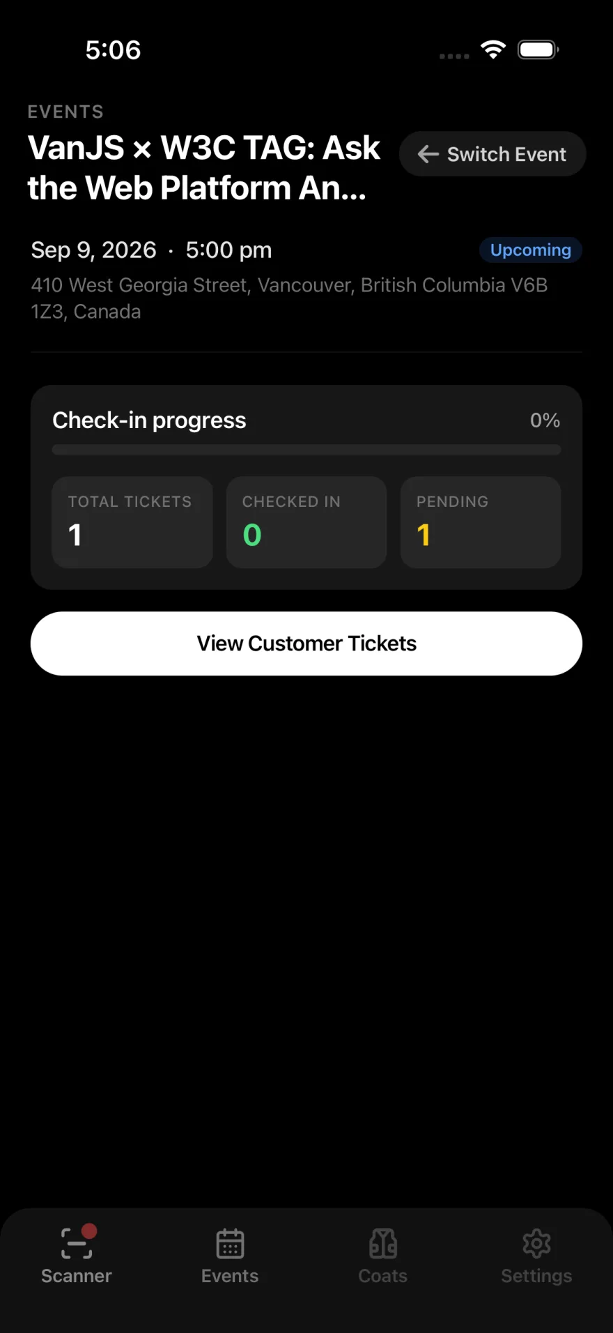 Admin app event check-in progress